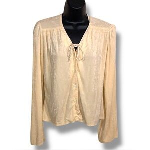 Vintage 1970s You Babes Ivory Cream Long Sleeve Top Textured Stretch Fabric